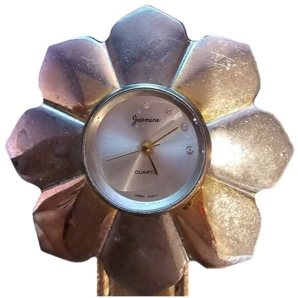 Jasmine Quartz Flower Watch Vintage Genuine Leather Band Gold 8" UNTESTED - Picture 5 of 8